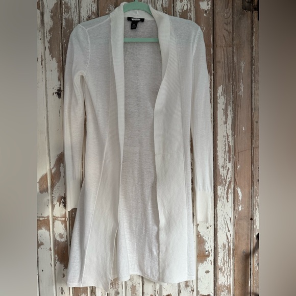 White House Black Market Elegant White Belted Women's Long Sweater, Size XS - Picture 10 of 11